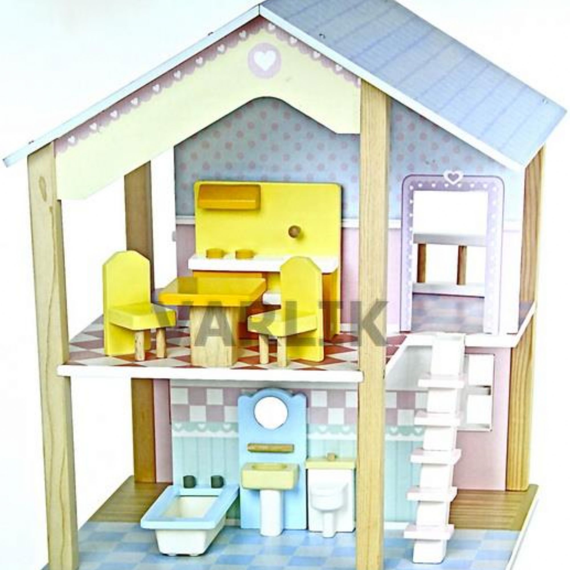 Ahşap 360 Dönen Banyolu Bebek Evi